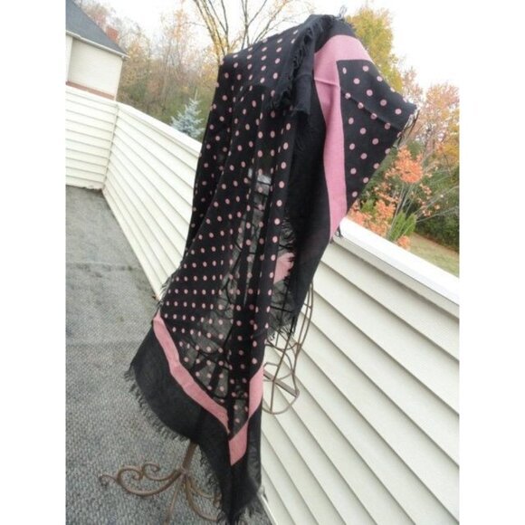1970s VALENTINO COUTURE Scarf Wrap Cashmere Silk Black Mauve Polka Dots Italy - Picture 5 of 7